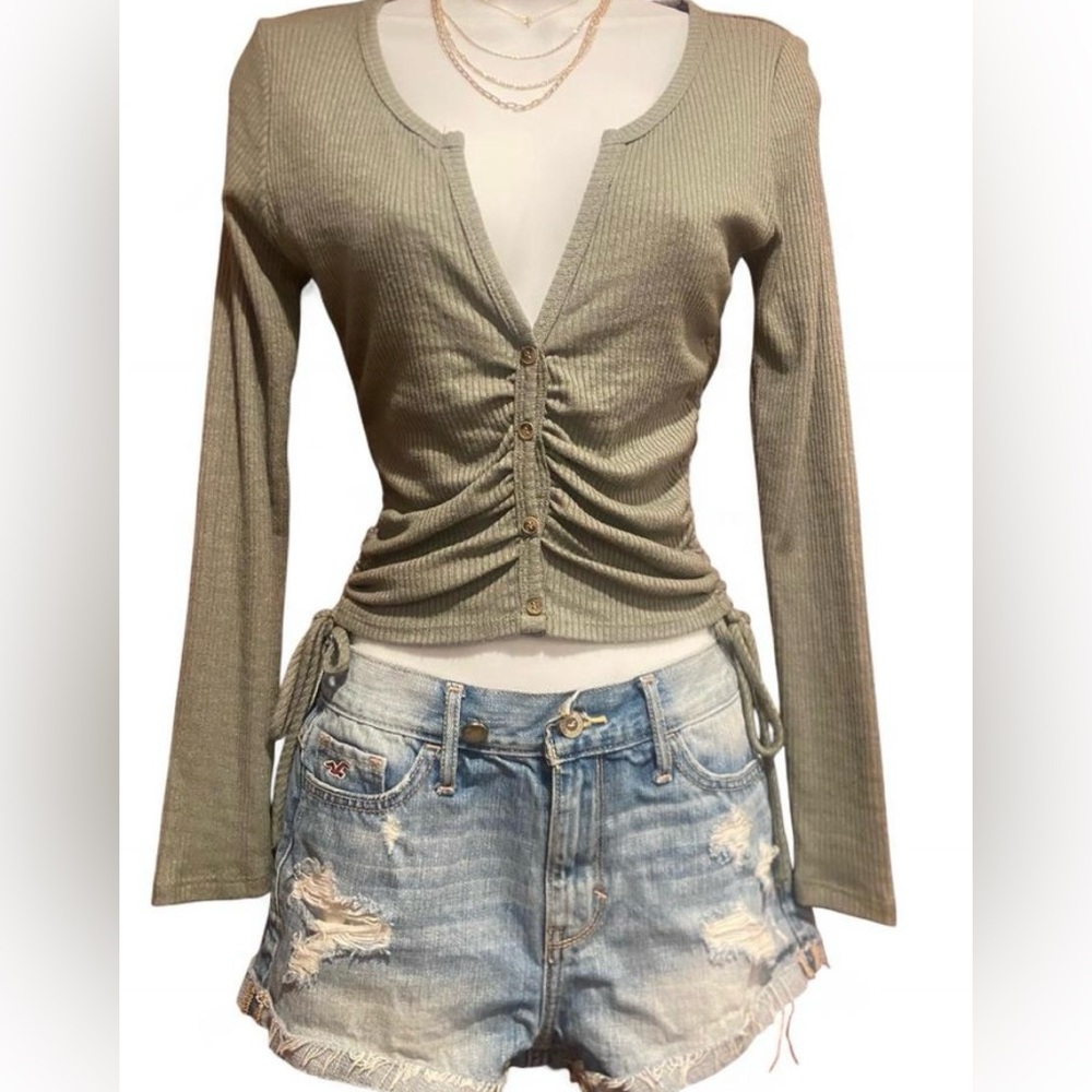 Forever 21 Tan Ruched Tie Front Blouse
